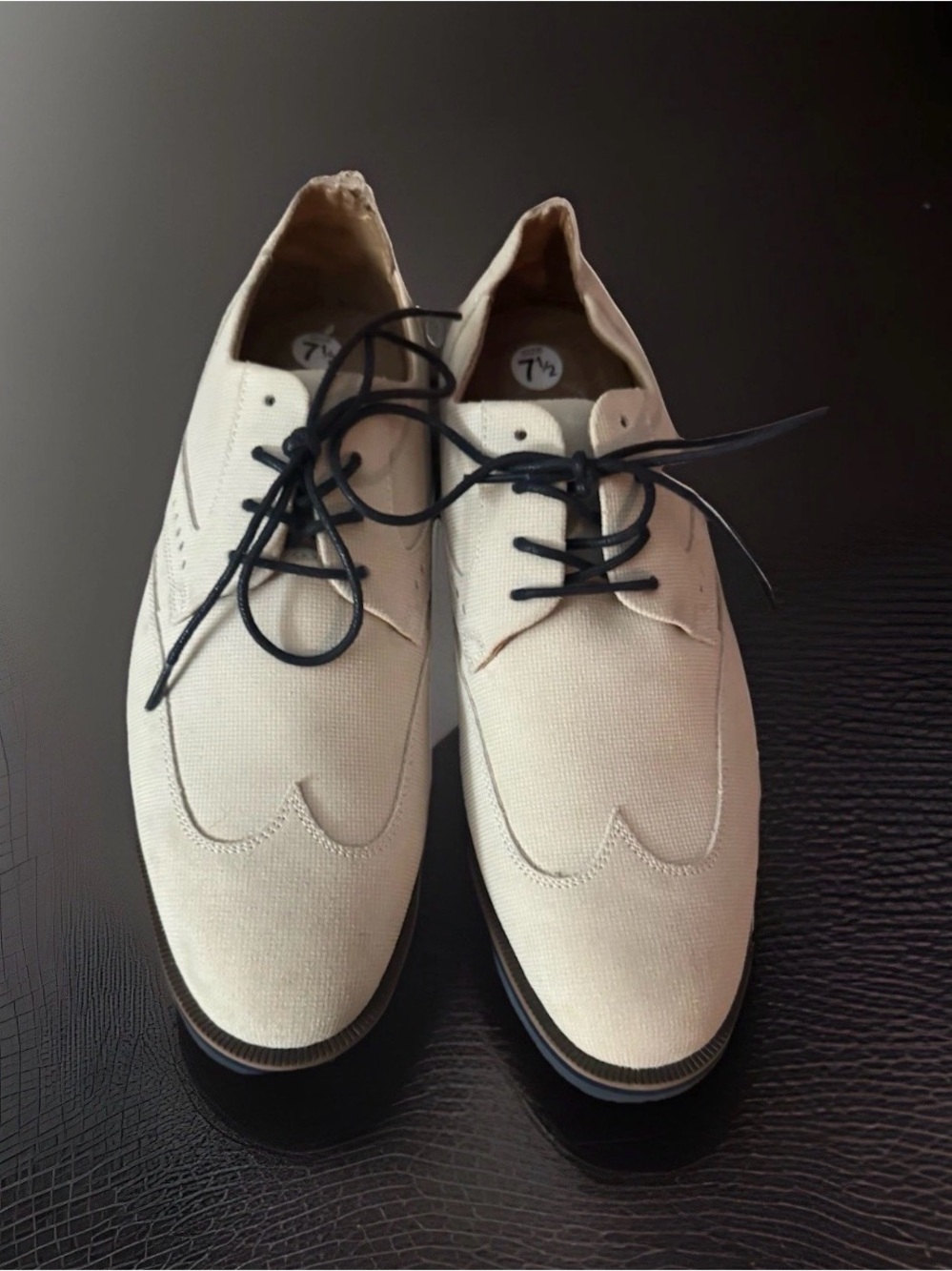 Stacy Adams Men’s Oxford Dress Shoes Ivory Cream Canvas Navy Sole Size 7.5 New
